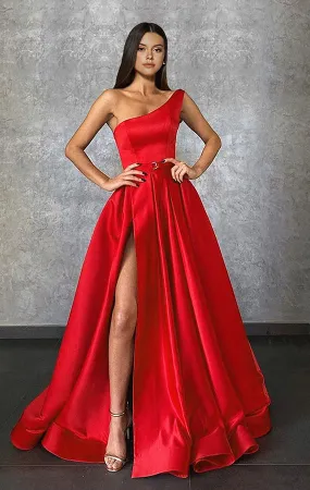 Long Prom Dress with One Shoulder Slit