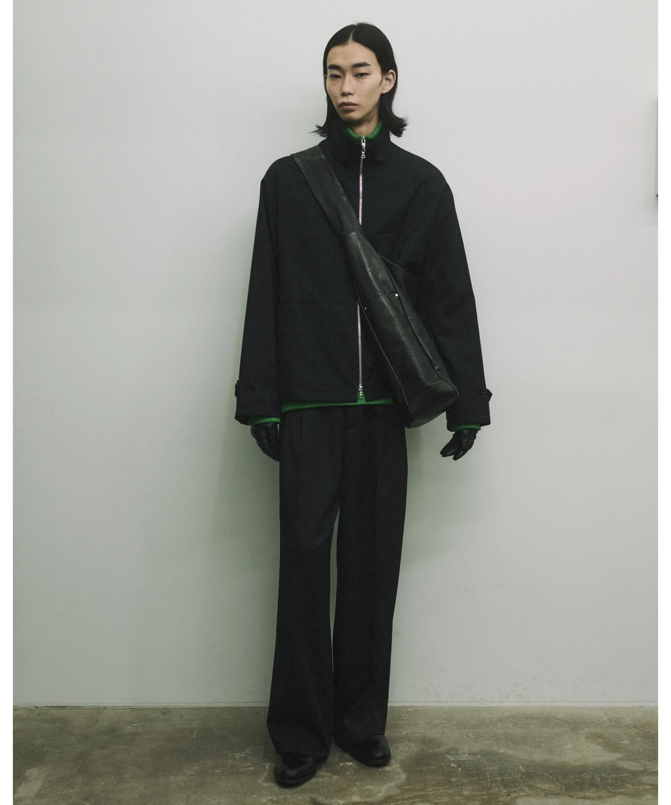 LONG WIDE TROUSERS "BLACK"(2/72 WOOL GABARDINE)