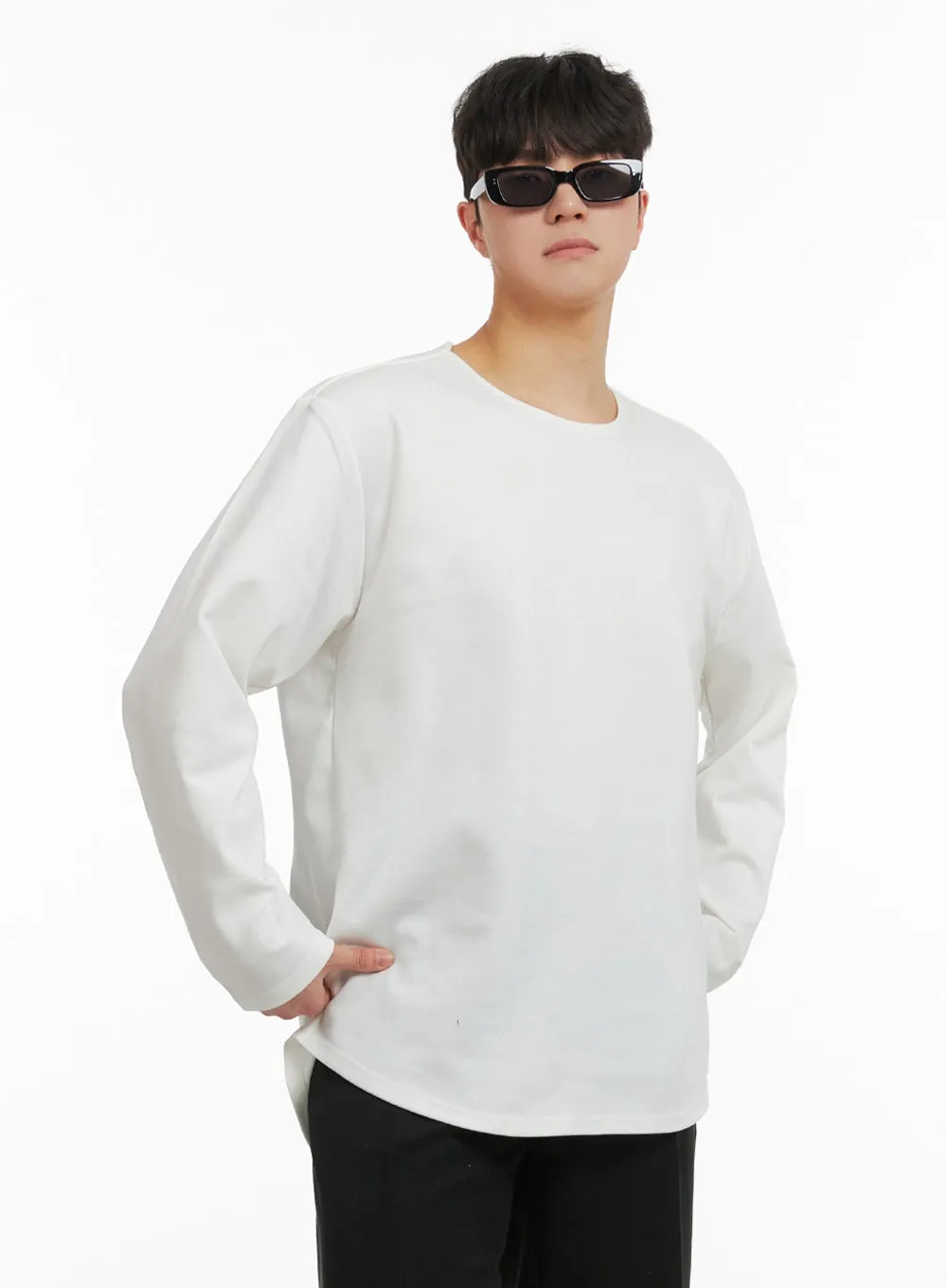 Men's Solid Oversized Long Sleeve Tee IA402