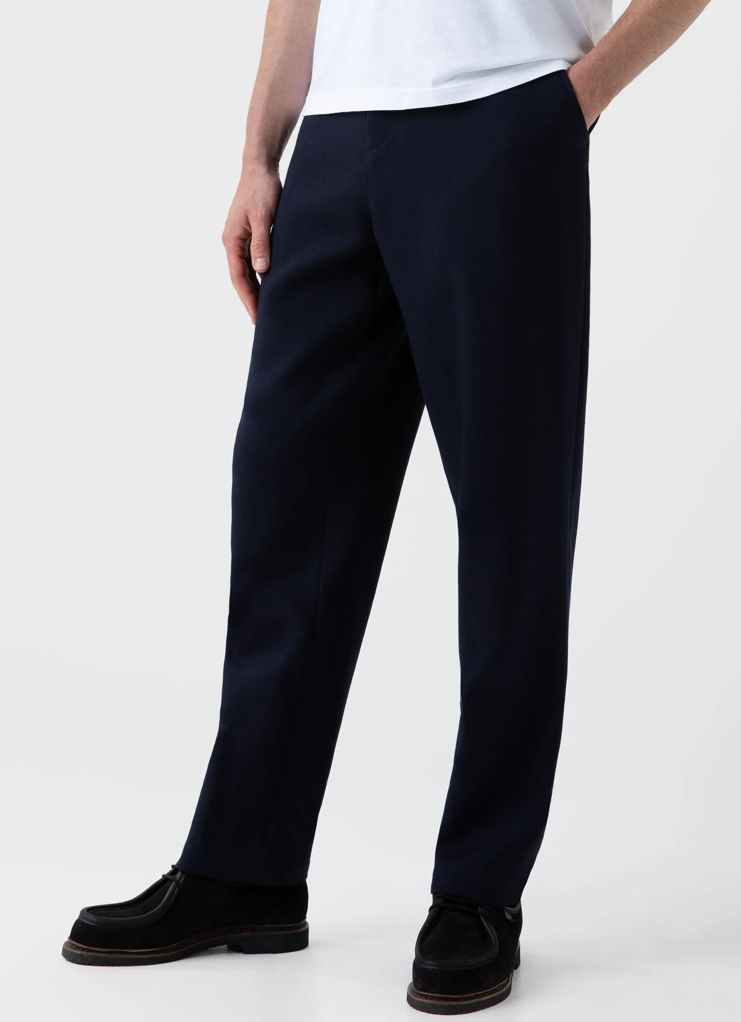 Men's Wool Twill Chore Trousers in Dark Navy