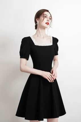 Modest Square Neckline Zipper Back Short Black Homecoming Dresses Cute Dresses