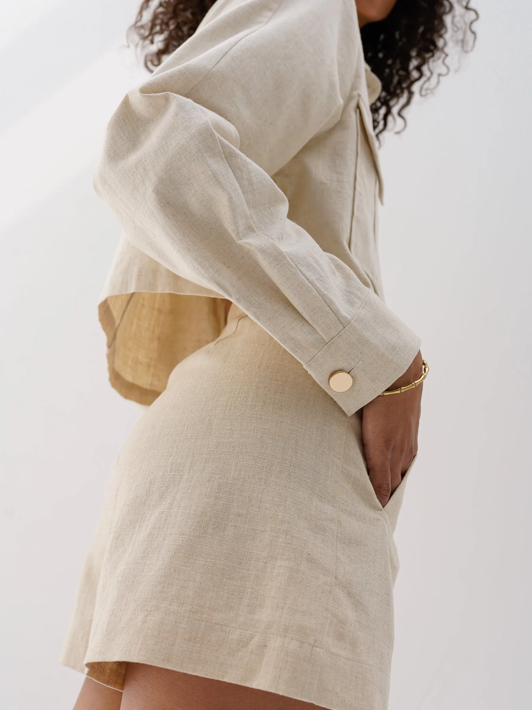 Ness Cotton & Linen Pocket Shirt | Almond