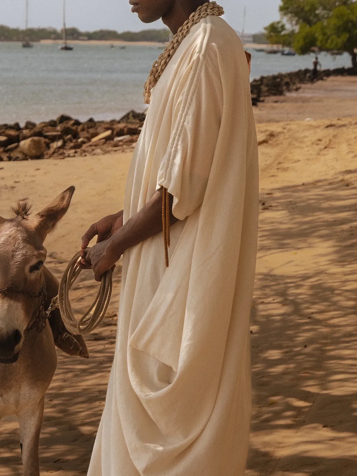 Neutral Sari One-Shoulder Dress