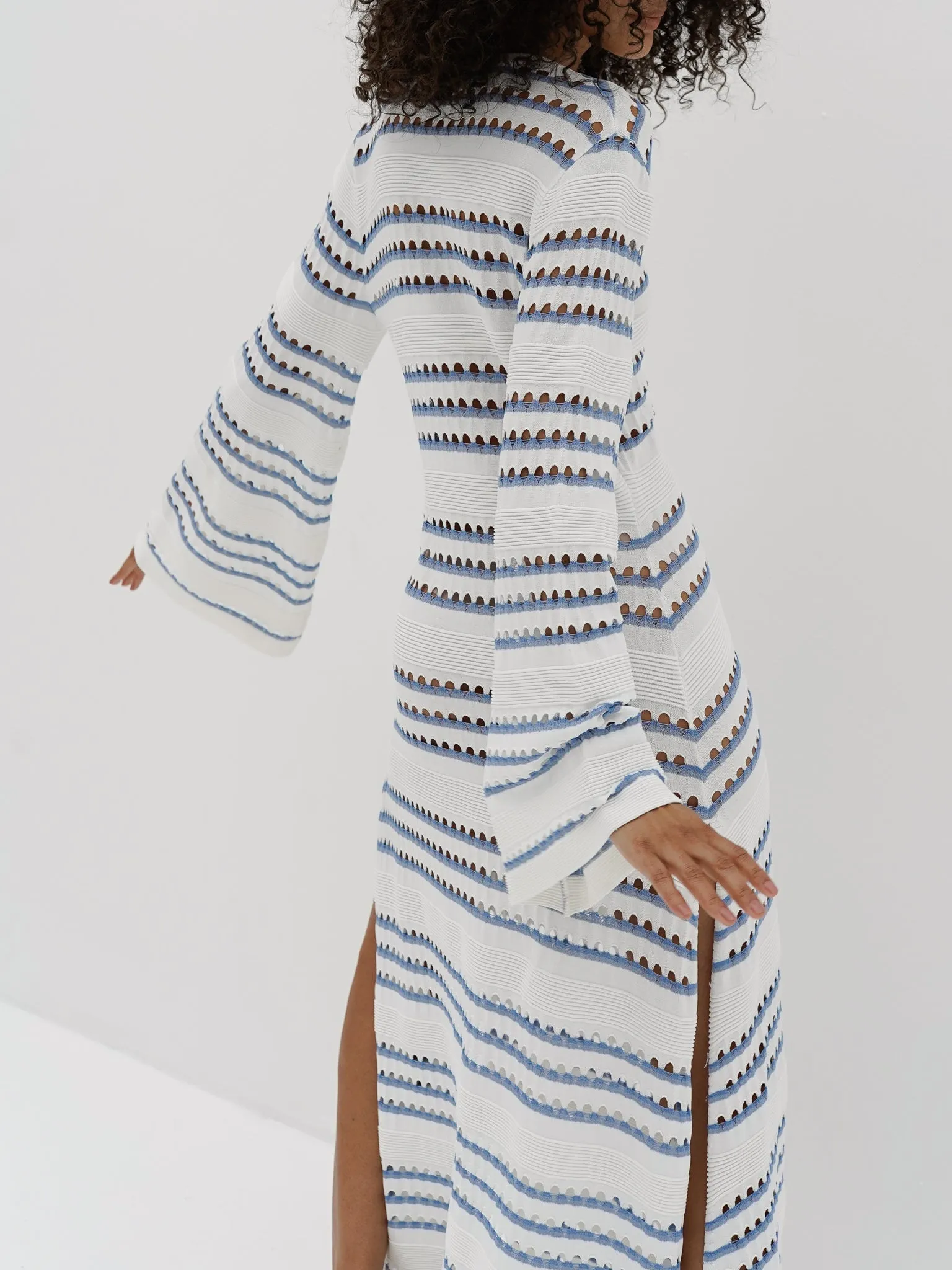 Nina Knitted Stripe Dress | White & Blue