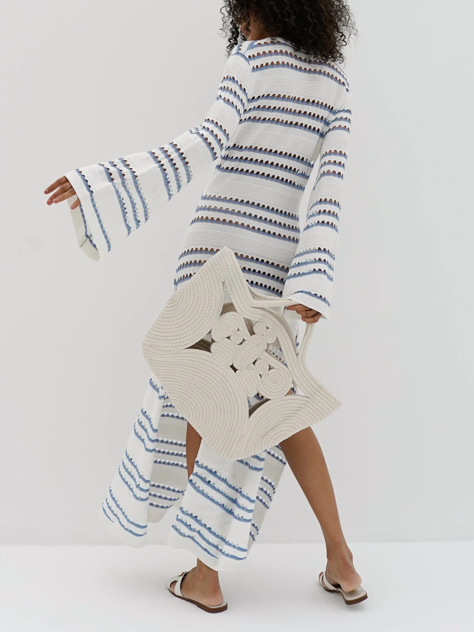 Nina Knitted Stripe Dress | White & Blue