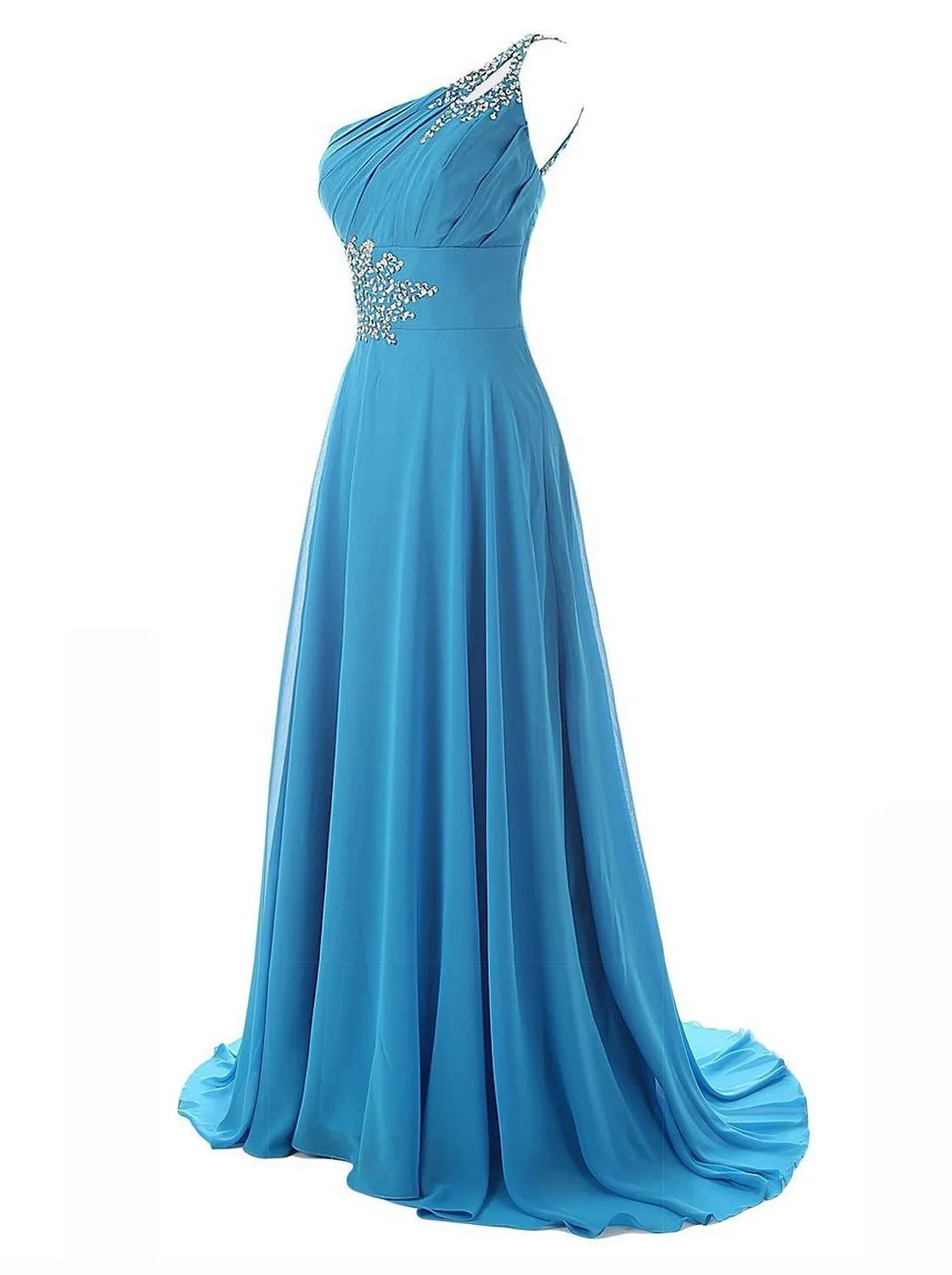 One Shoulder Beadings Chiffon Bridesmaid Long Prom