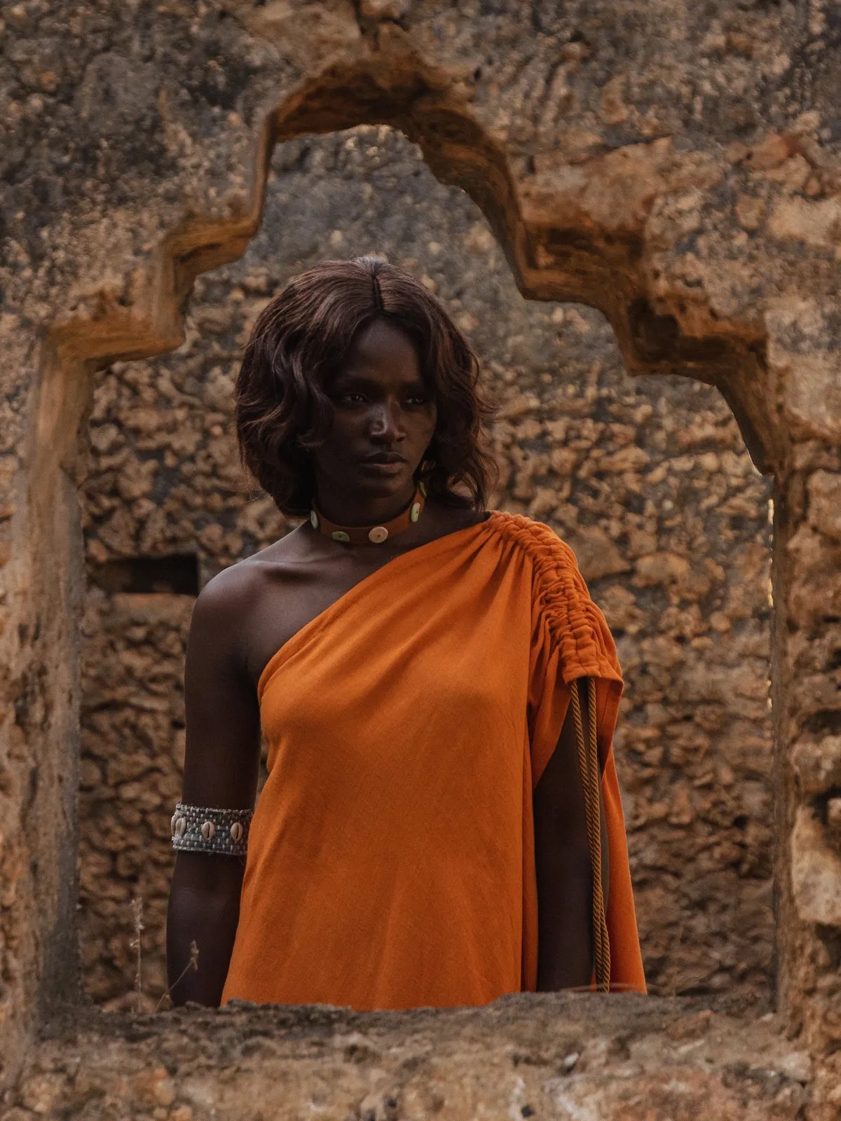 Orange Sari One-Shoulder Dress