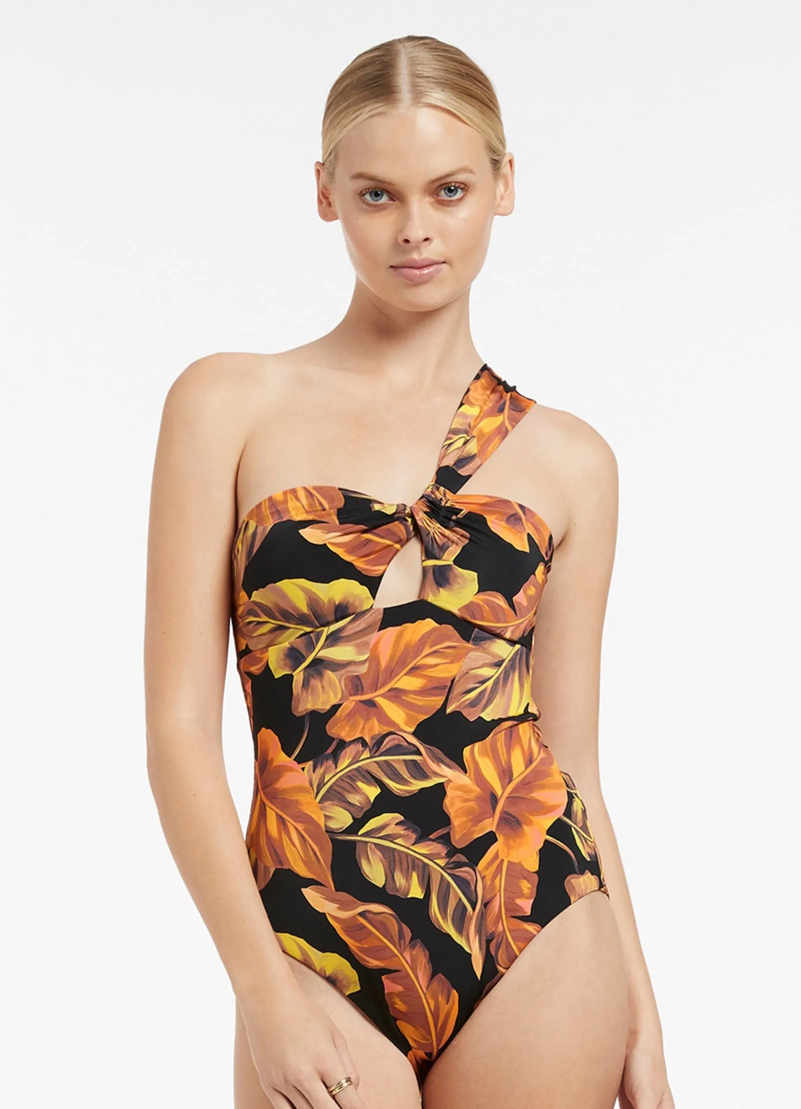 Palmas Gather One Shoulder One Piece - Black