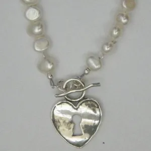 Pearls on sterling silver Heart necklace