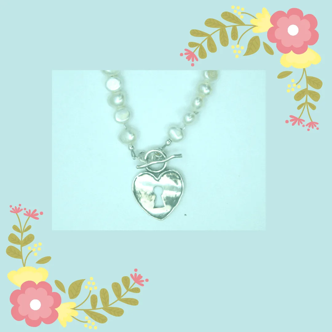 Pearls on sterling silver Heart necklace