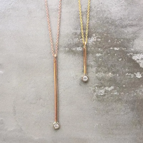 Petite Pendulum Gold Diamond Drop Necklace