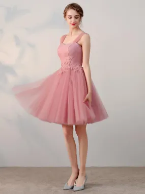 Pink Straps Homecoming Dress Cheap Party Lace Homecoming Dress ER205