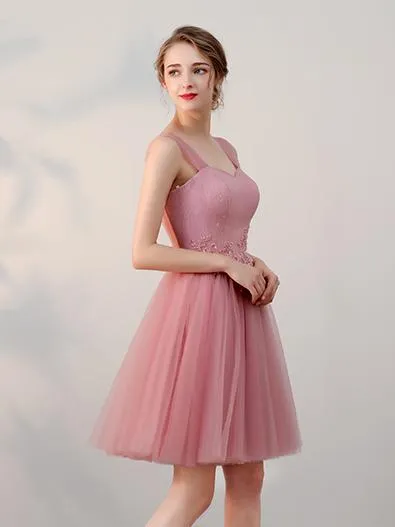 Pink Straps Homecoming Dress Cheap Party Lace Homecoming Dress ER205