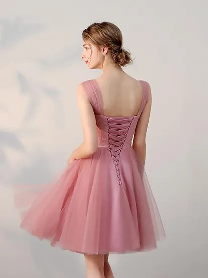 Pink Straps Homecoming Dress Cheap Party Lace Homecoming Dress ER205