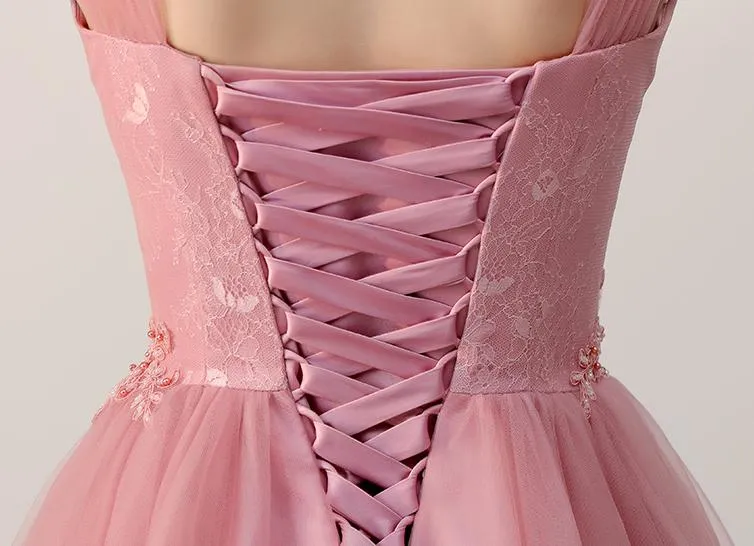 Pink Straps Homecoming Dress Cheap Party Lace Homecoming Dress ER205