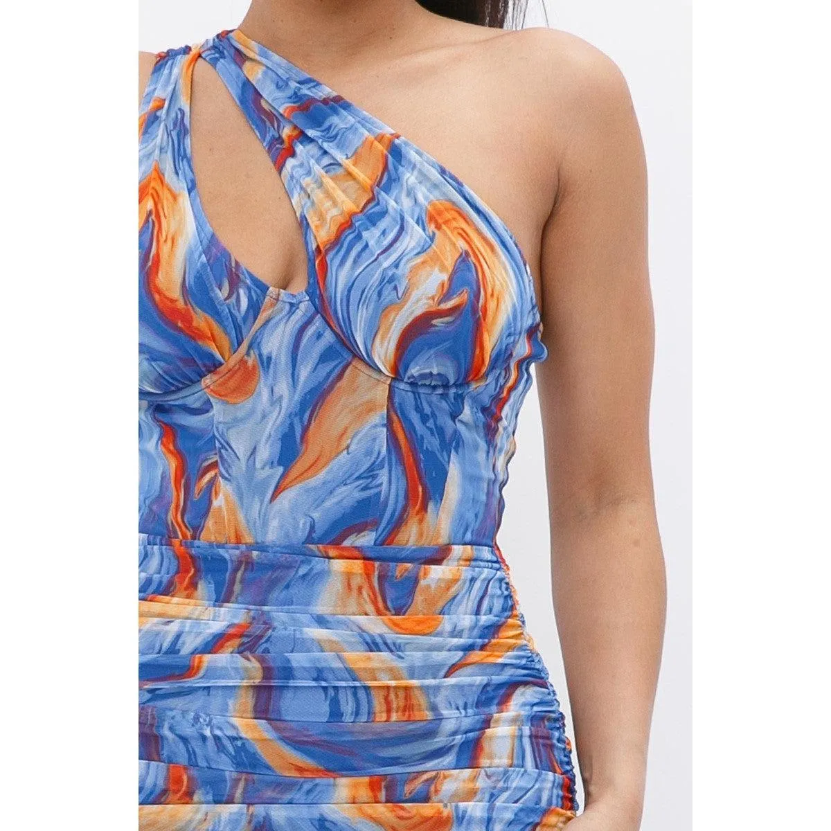 Printed One Shoulder Mini Dress