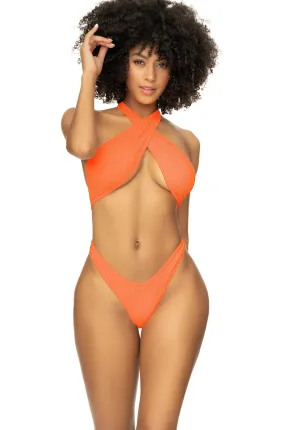 Ribbed Monokini with Cross Neck Halter Design