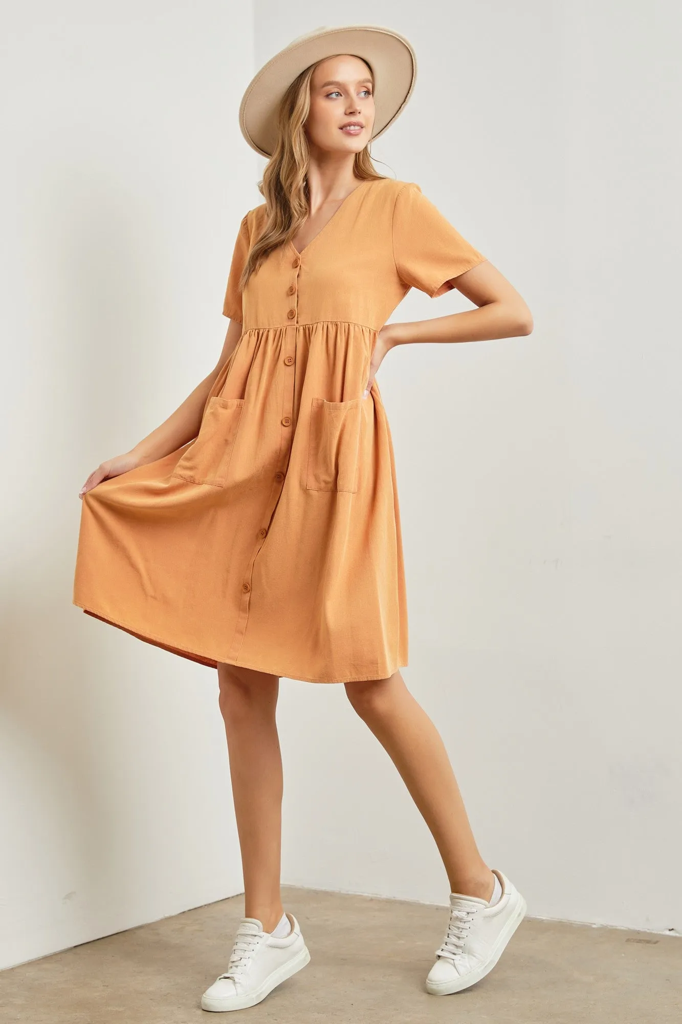 Sara Button Up Dress in Apricot