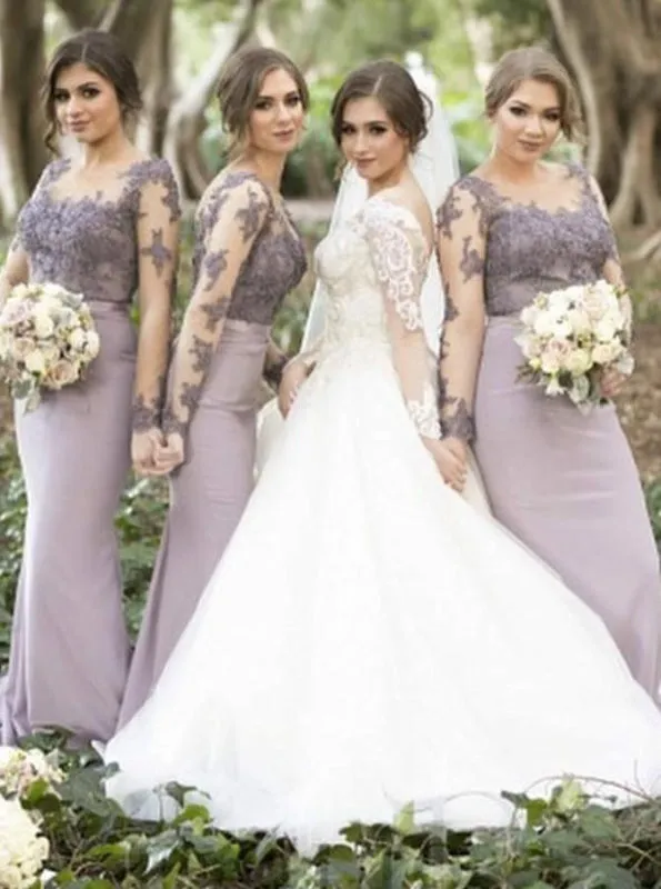 Sheath Round Neck Lavender Satin Bridesmaid Dress