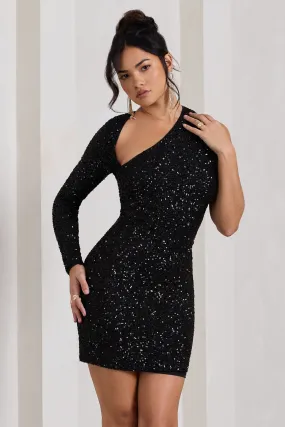 Siren | Black Sequin One Shoulder Bodycon Mini Dress