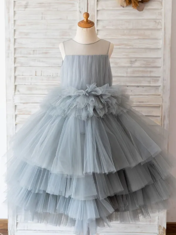 Sleeveless Flower Girl Dresses Jewel Neck Sleeveless Kids Social Party Dresses