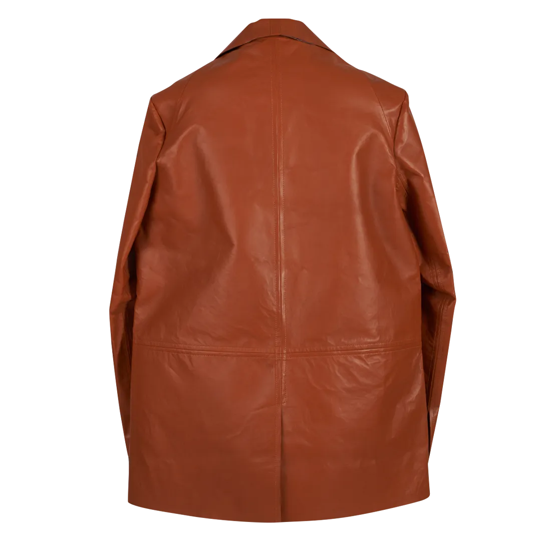 Soft Leather Oil Blazer Coat