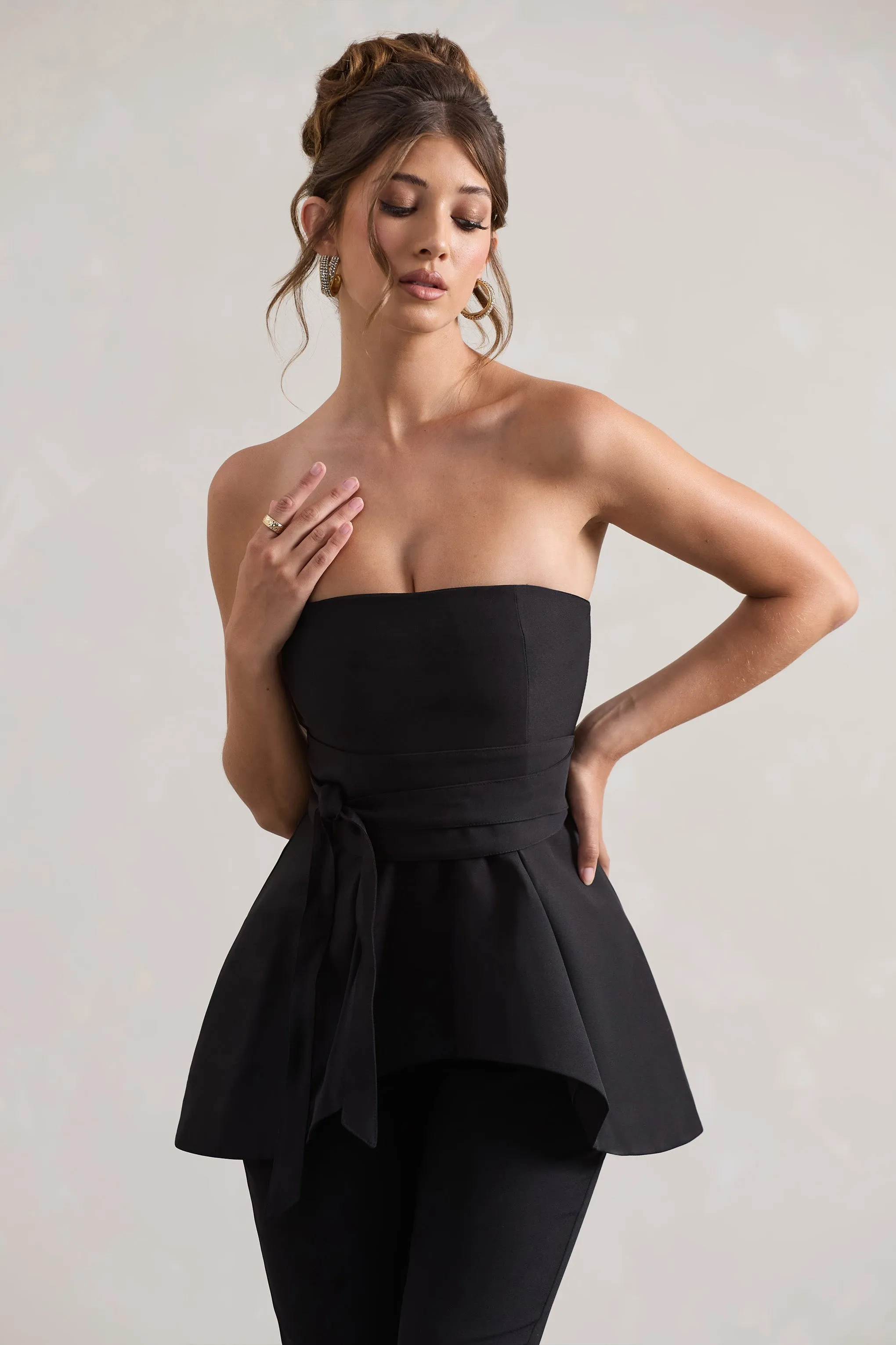 Success | Black Bandeau High-Low Tie-Waist Top