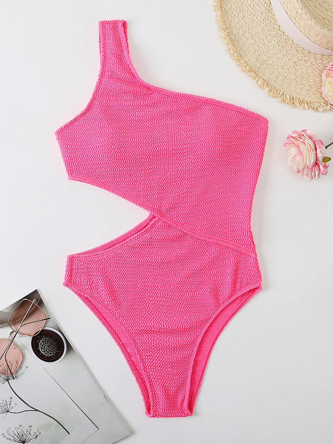 Sunset Vacation  Cutout One Shoulder One-Piece Swimwear