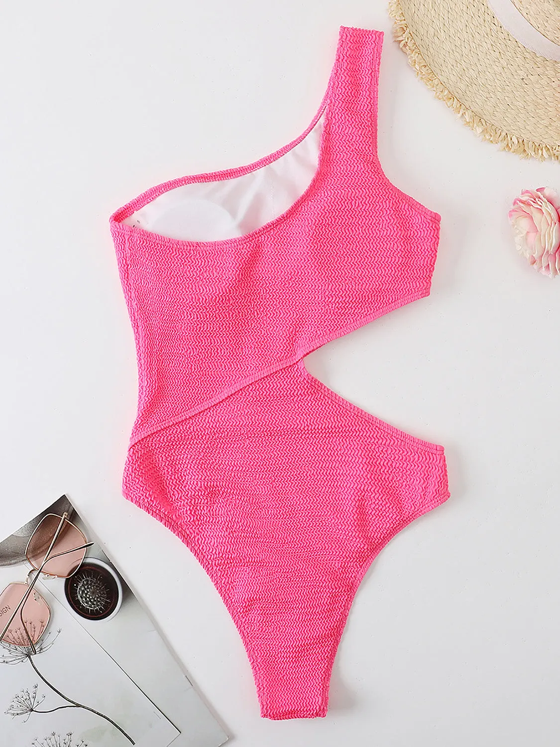 Sunset Vacation  Cutout One Shoulder One-Piece Swimwear