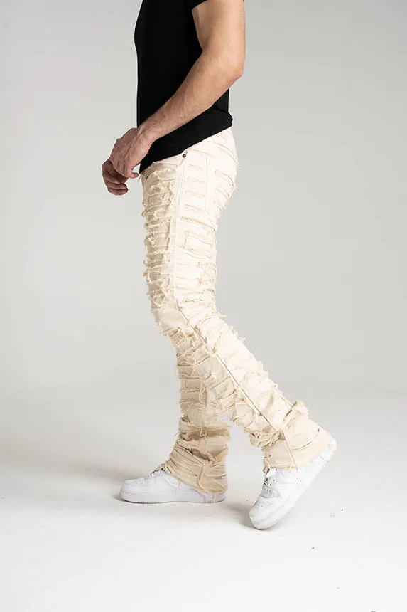 Taker Premium Stacked Pant with Multi Rip/Repair Pant (Bone)