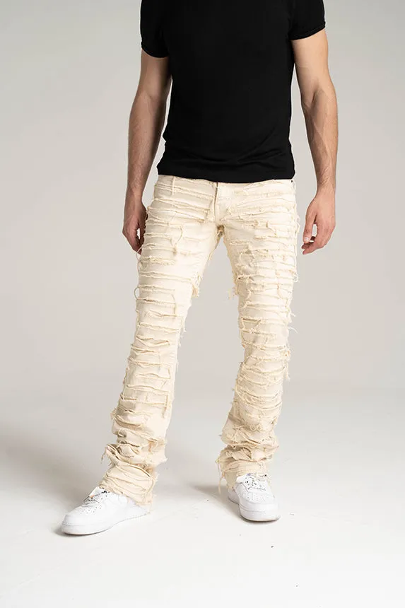 Taker Premium Stacked Pant with Multi Rip/Repair Pant (Bone)