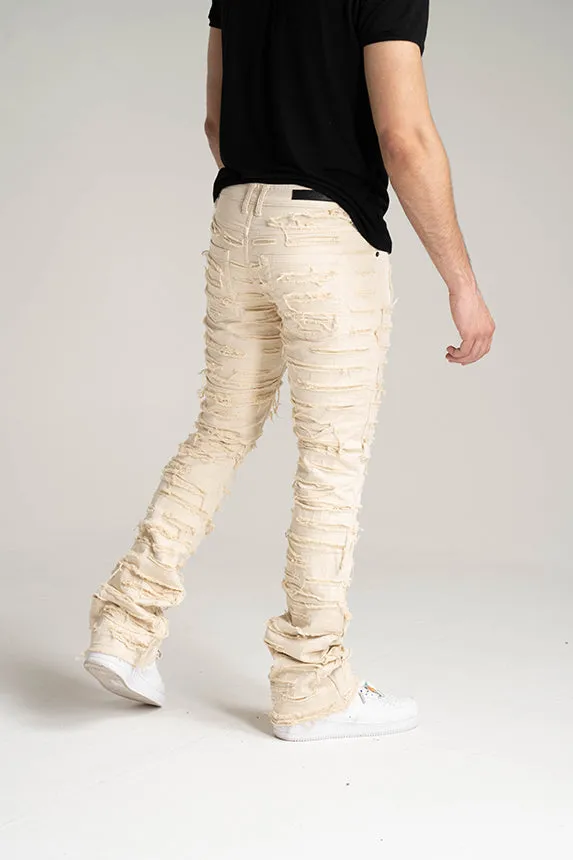 Taker Premium Stacked Pant with Multi Rip/Repair Pant (Bone)