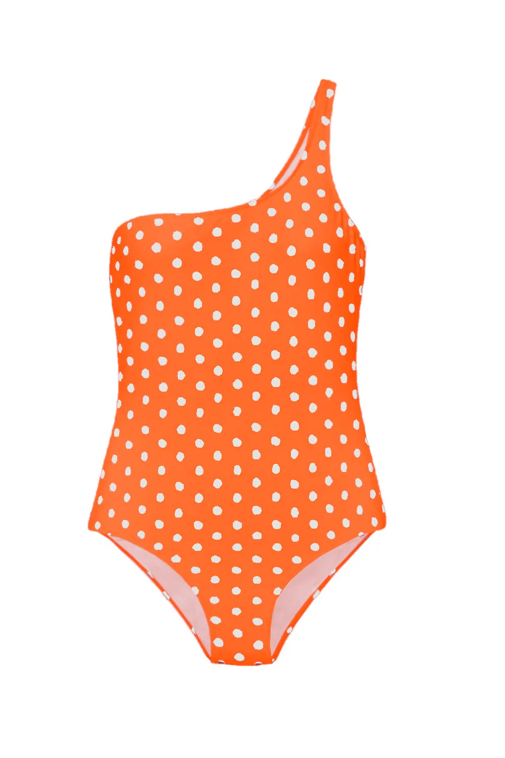 Tangerine Pois One-shoulder Swimsuit