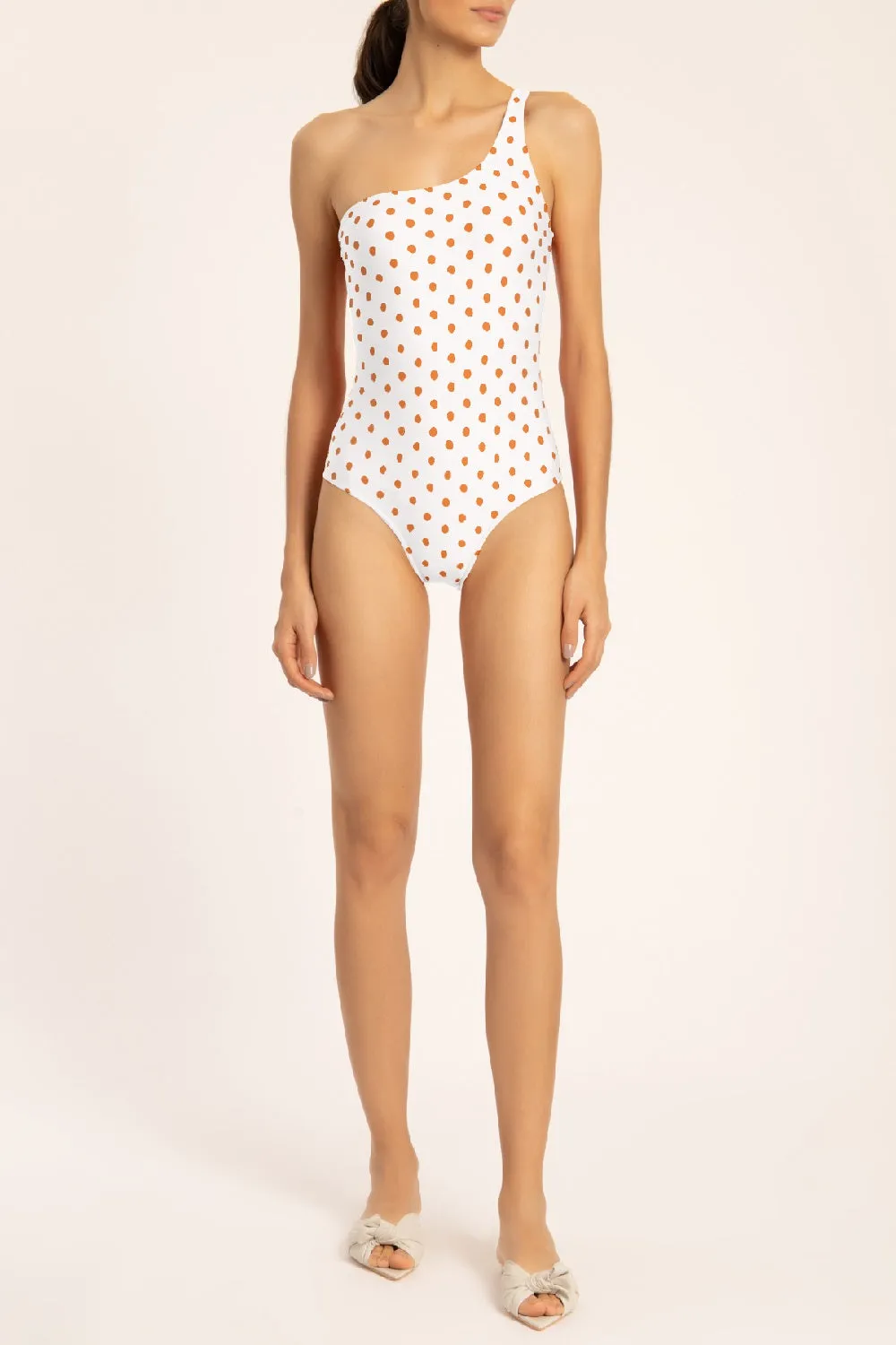 Tangerine Pois One-shoulder Swimsuit