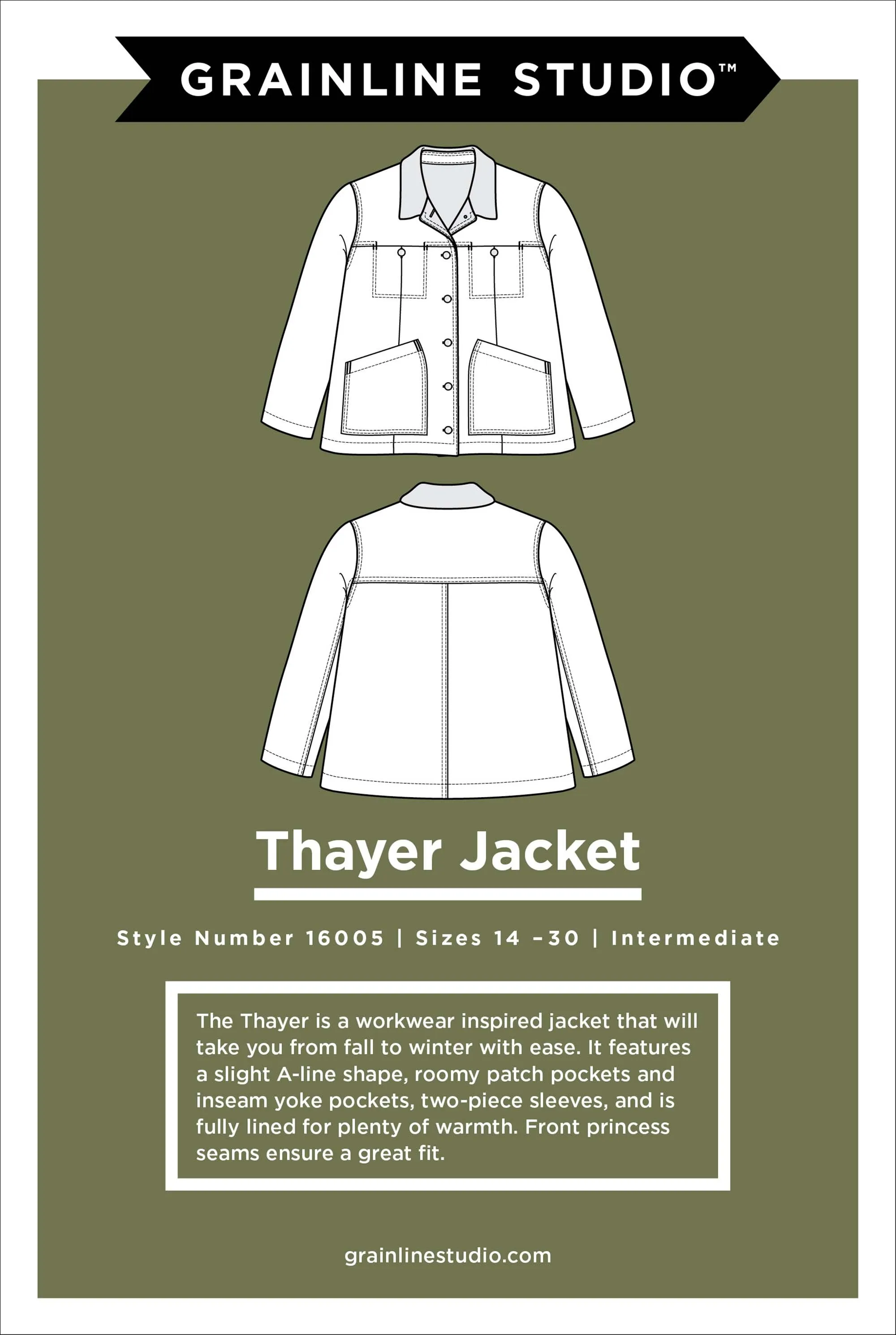 Thayer Jacket Sewing Pattern by Grainline Studios Patterns | Sizes 14-30