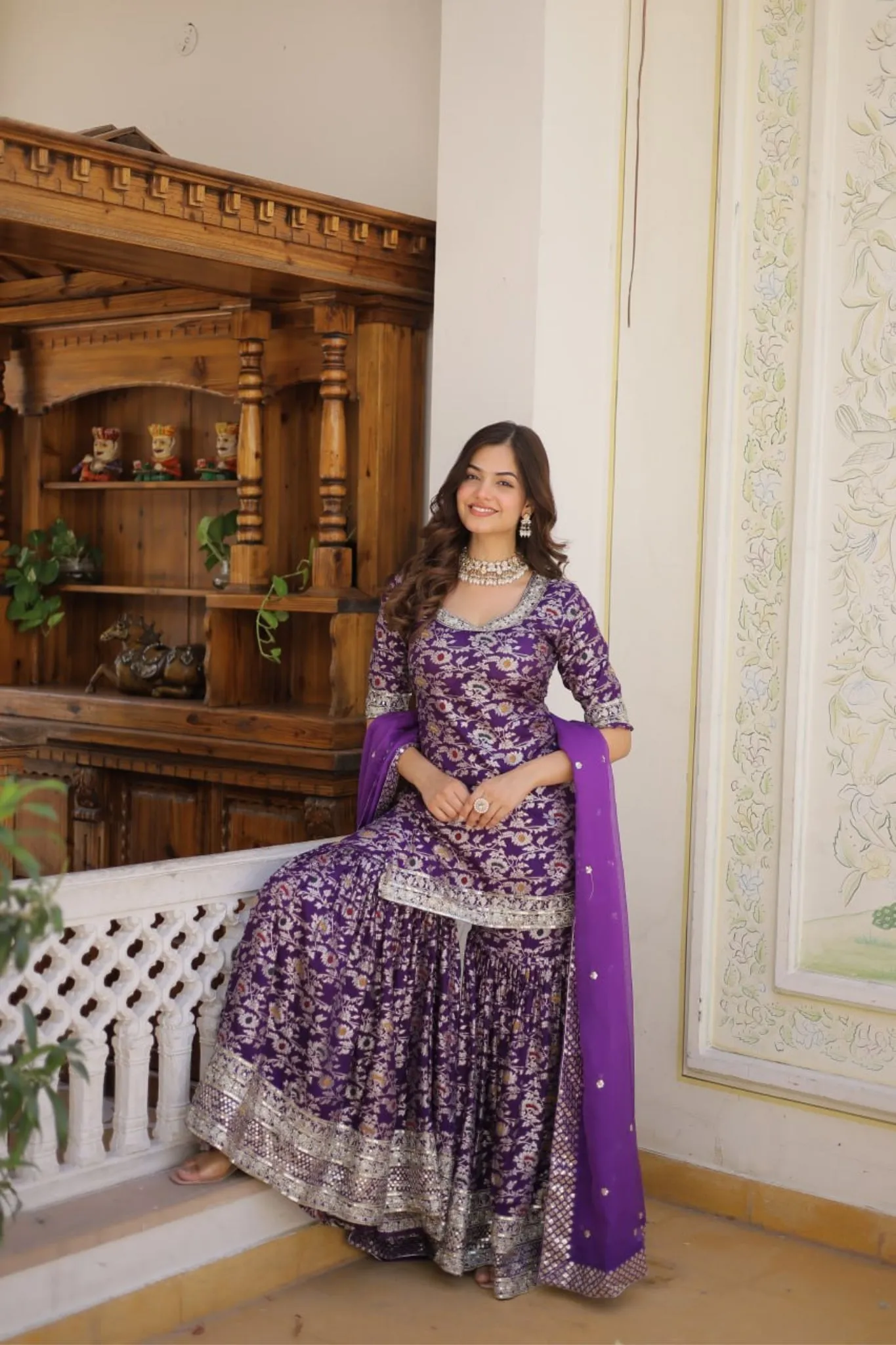 Viscose Jacquard Sequins Embroidered Work Gharara Set