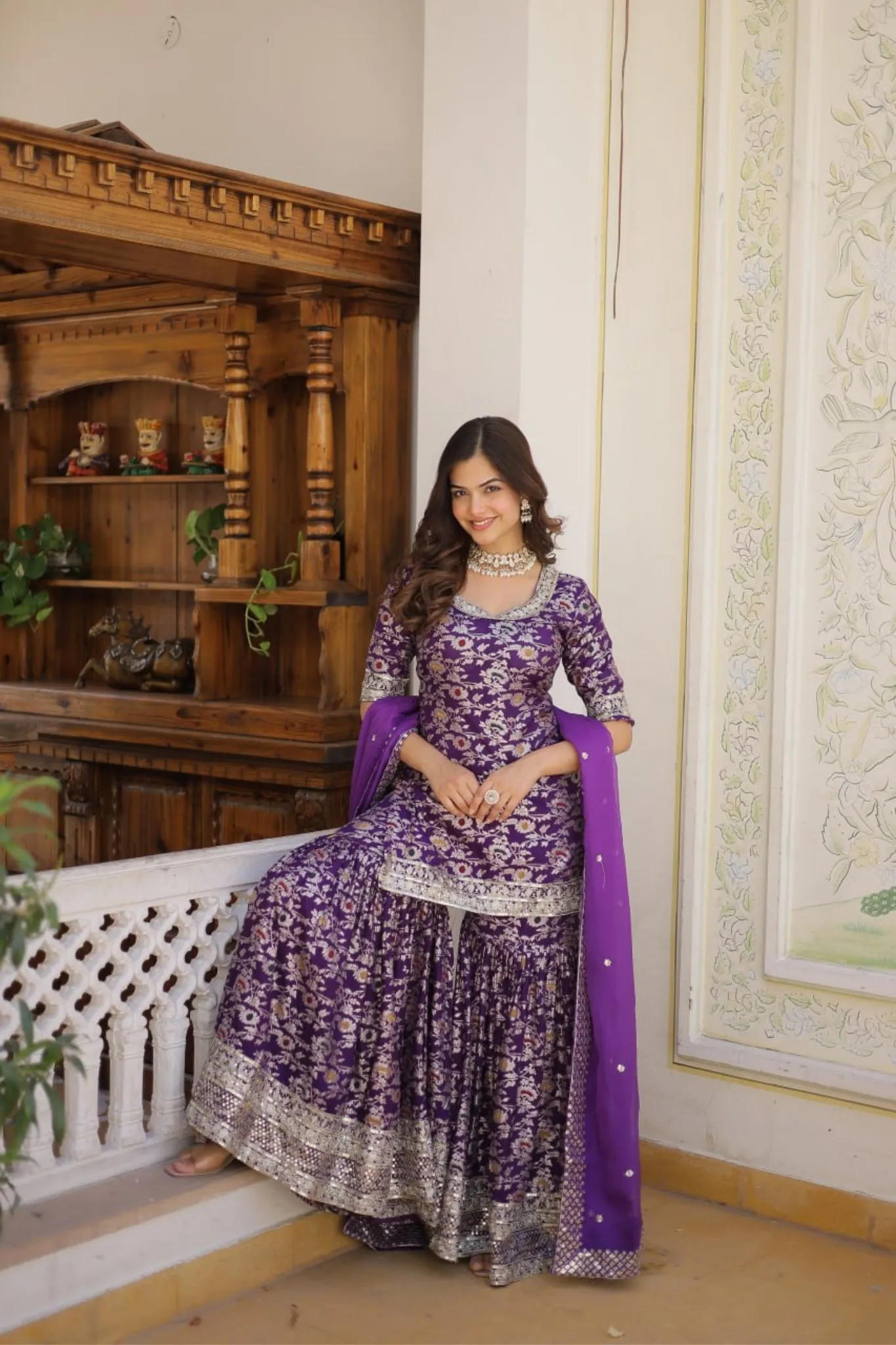 Viscose Jacquard Sequins Embroidered Work Gharara Set