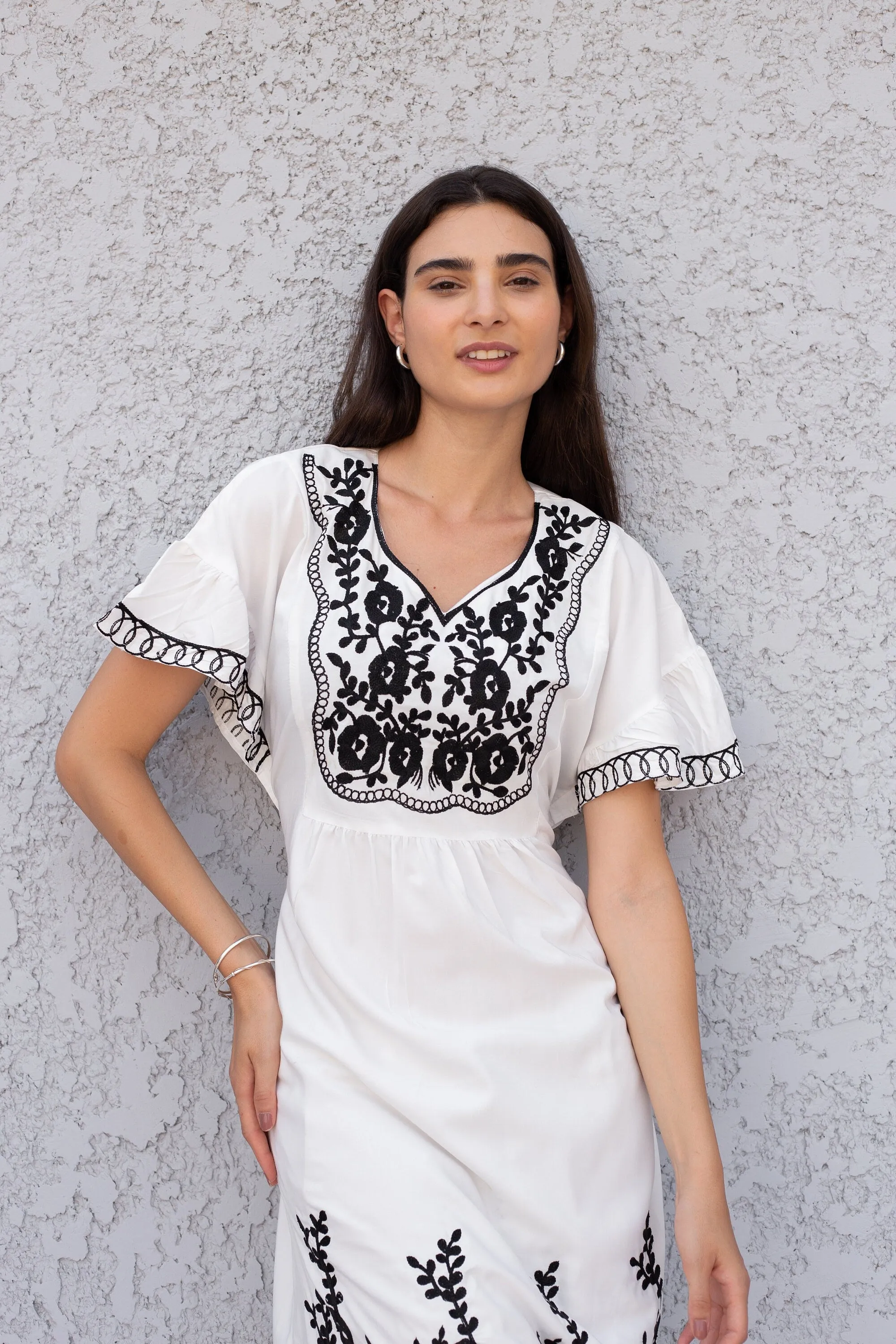 White cotton Tunic dress, embroidered kaftan dress, short tunic kaftan, cotton embroidered tunic dress, Summer tunic, vacation tunic, caftan