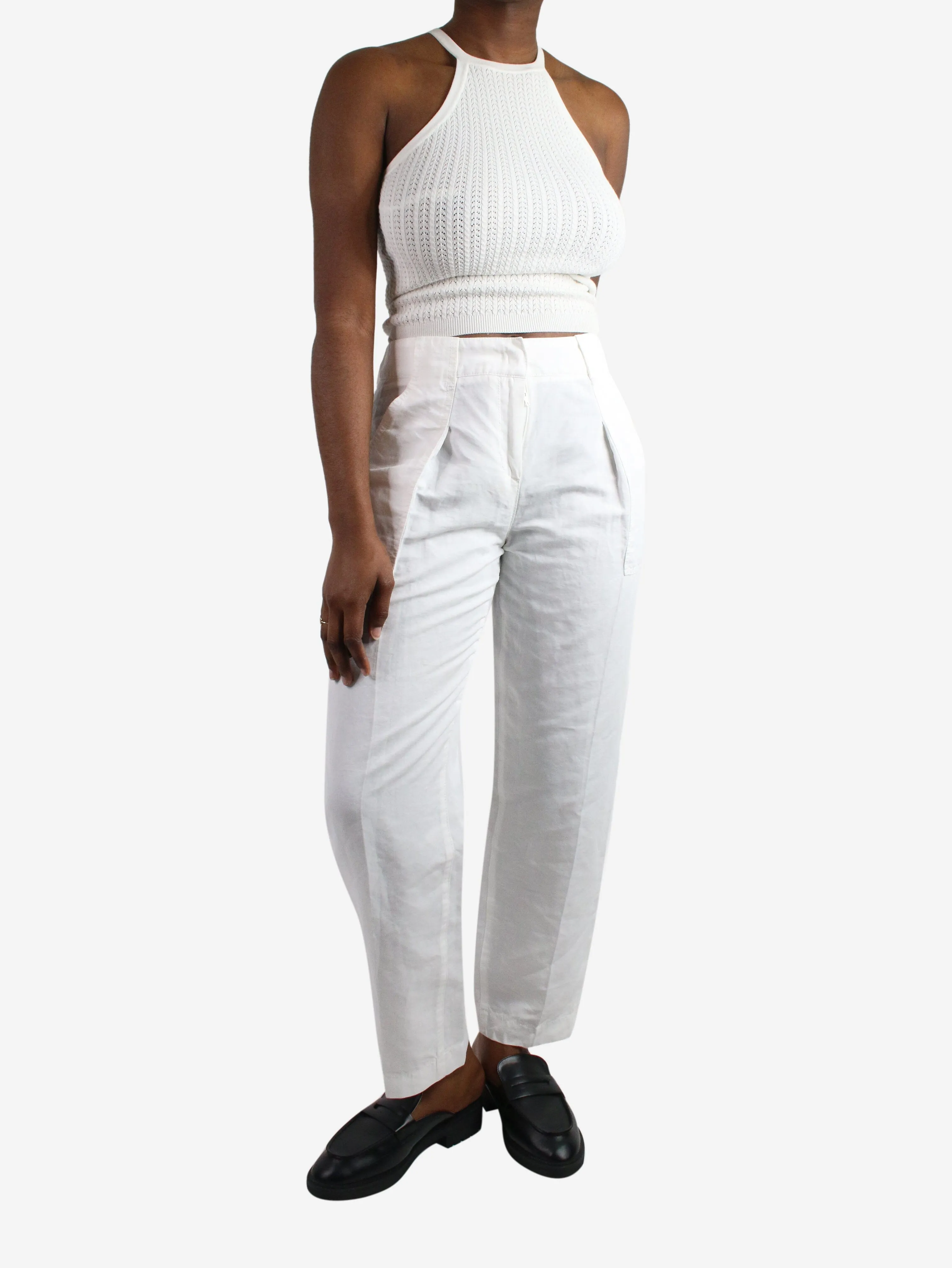 White loose-fit linen trousers - size UK 10