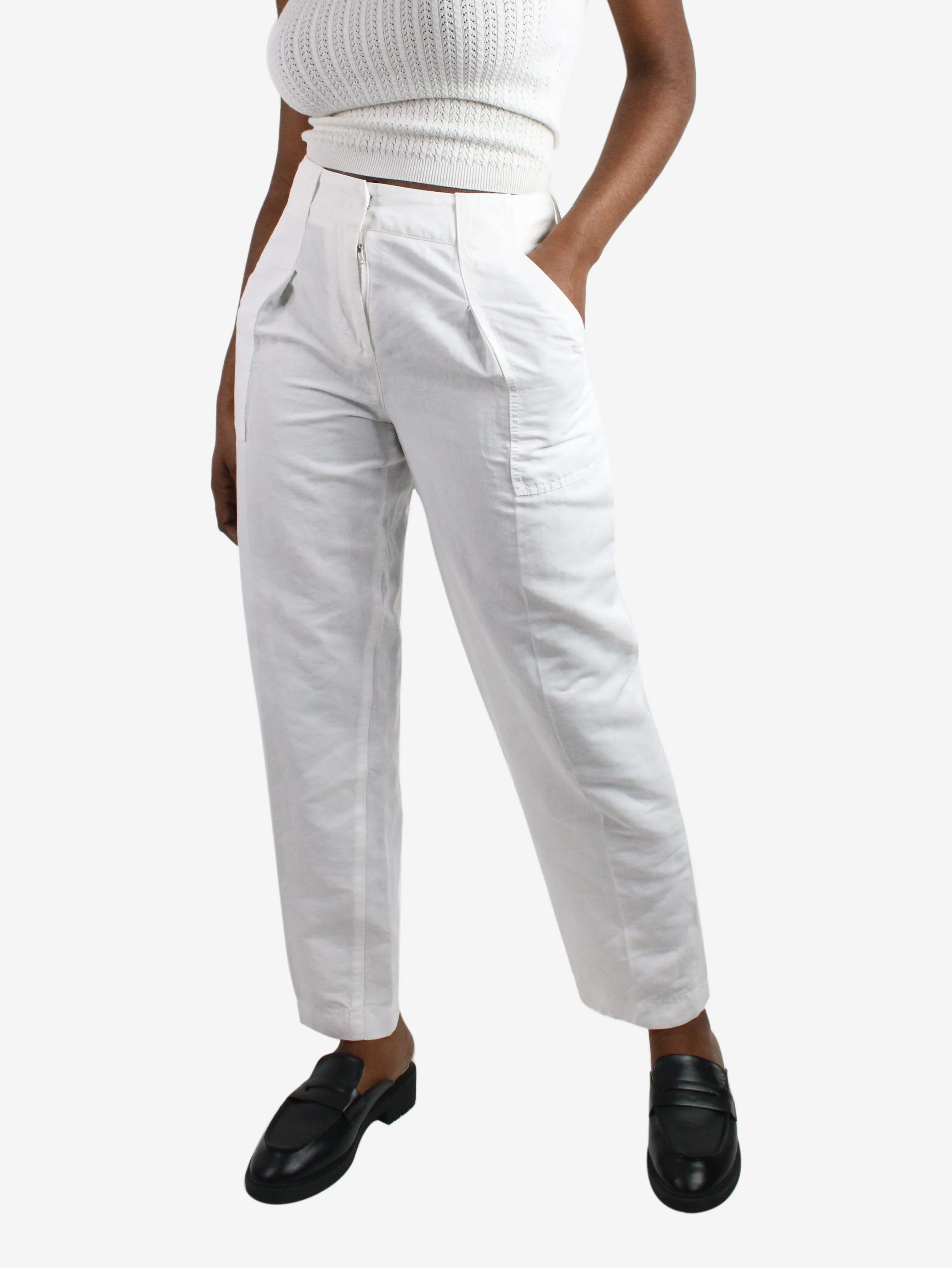 White loose-fit linen trousers - size UK 10