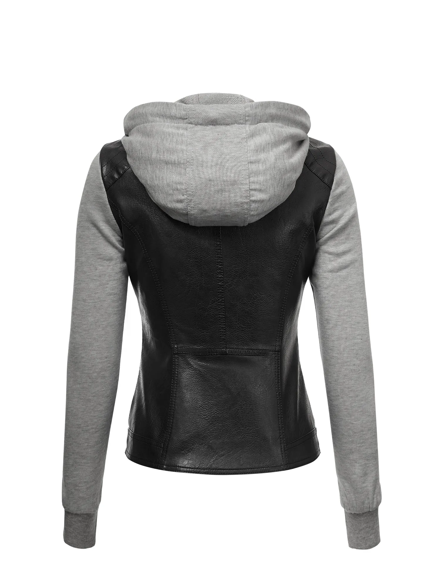 Womens Lock & Love Faux Leather Full Zip Hoodie Sweatshirt Jacket